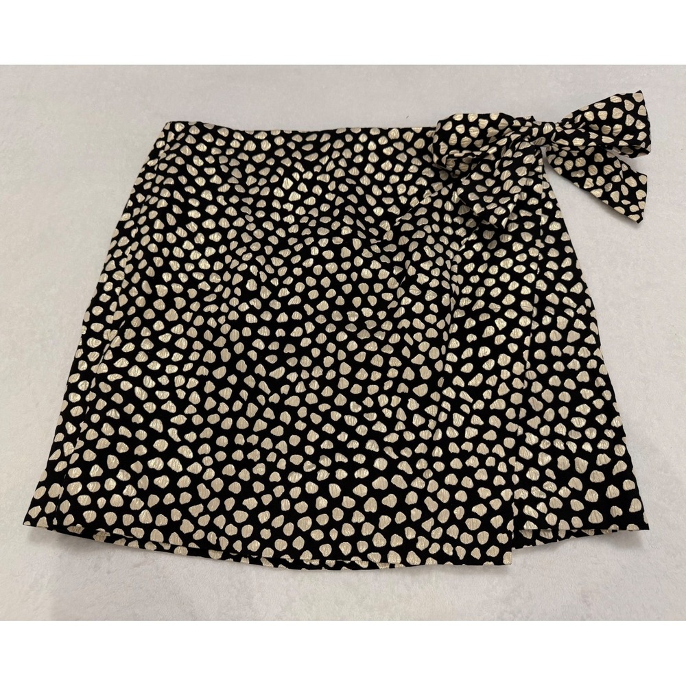 J Crew NEW Skirt Metallic Gold Heart Dot Wrap Mini Side Bow Black Women's 12P